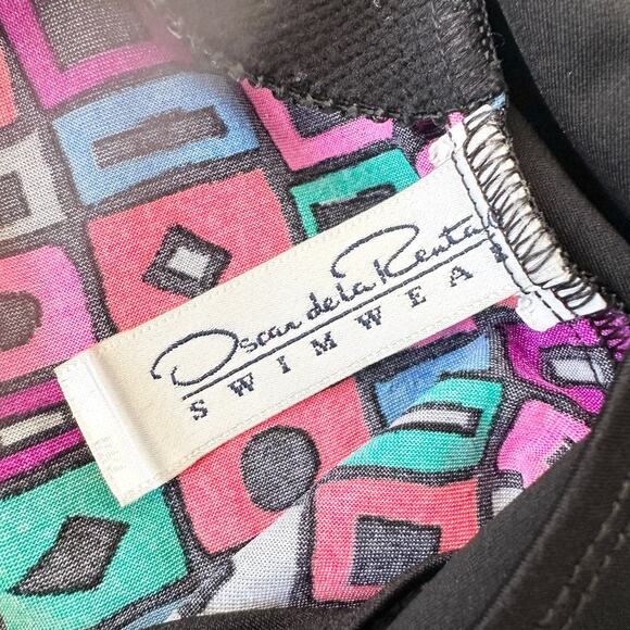 Oscar De La Renta Vintage Multicolored Geo Square Faux Wrap One Piece Swimsuit - Picture 7 of 10